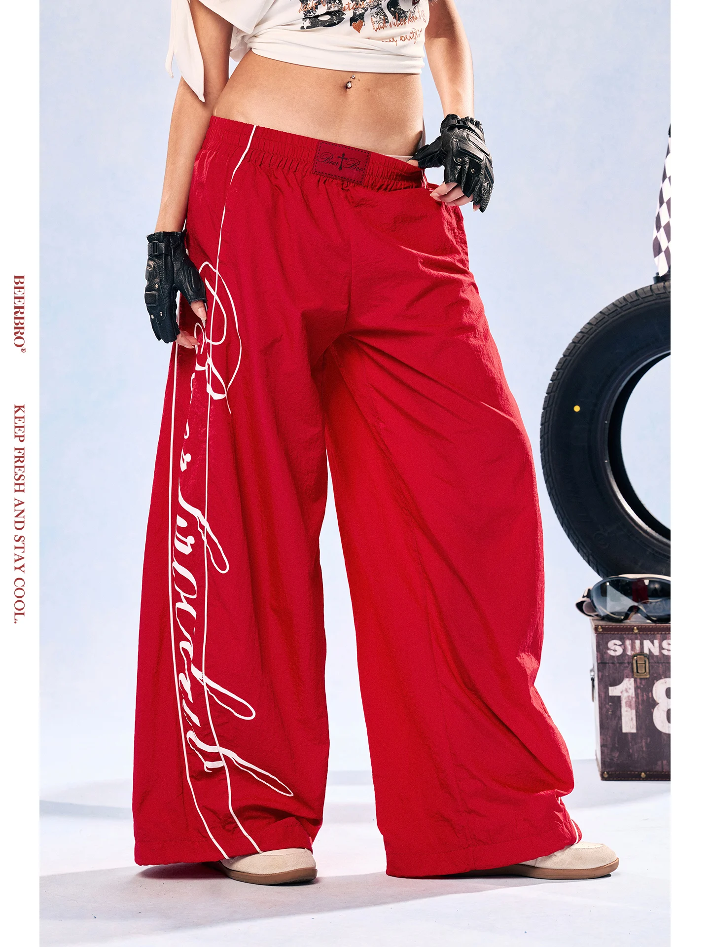 

BeerBro Speed Pulse American Sle Casual Work Pants Women's Loose Fit Qui Dry Paratrooper Pants Straight Leg Elastic Waist