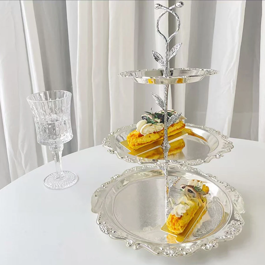 European Style Metal Three-Layer Cake Stand Fruit Plate Wedding Dessert Table Display Rack Cake Plate Tea Break Table Afternoon
