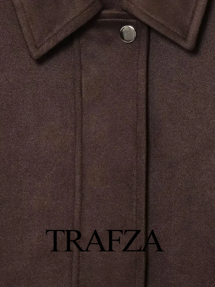

TRAFZA Women Autumn Fashion Vintage Suede Blend Long Sleeves Pockets Jacket Female Elegant High Street Casual Zipper Slim Coats