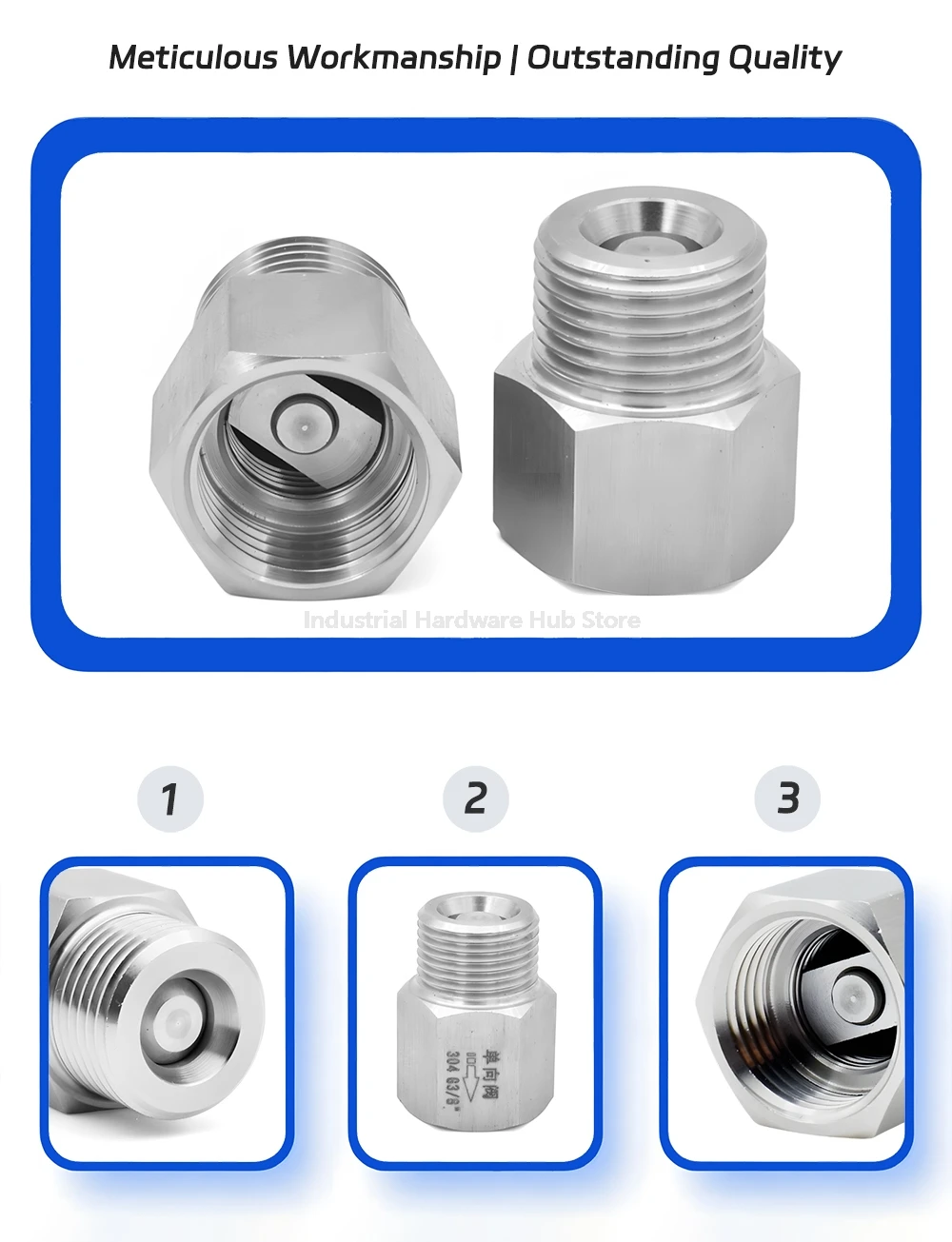 Gerades Einweg-Rückschlagventil aus Edelstahl 304, BSP-Sechskant, Außengewinde, 1/4" bis 1", Flüssigkeit/Gas, hochtemperaturbeständig – Detail 1