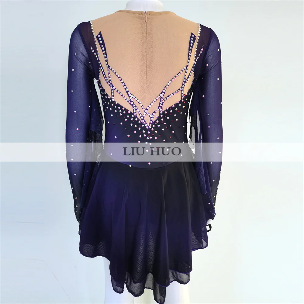 LIUHUO Ice Dance Kunstschaatsjurk Dames Volwassen Meisje Tieners Aanpassen Kostuum Prestaties Competitie Dans Turnpakje Paars