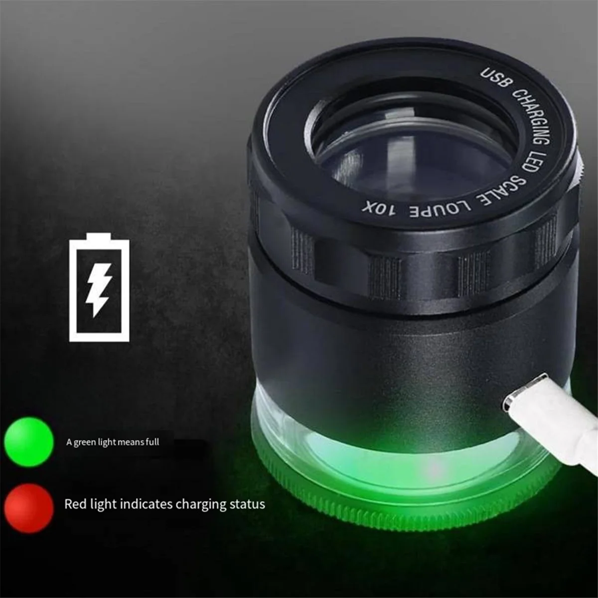 

ABIY-10X Illuminated Jewelers Magnifier Measuring Scale, USB Rechargeable 6 LED Lights, 25-27mm, Suitable for Jewelry Coins