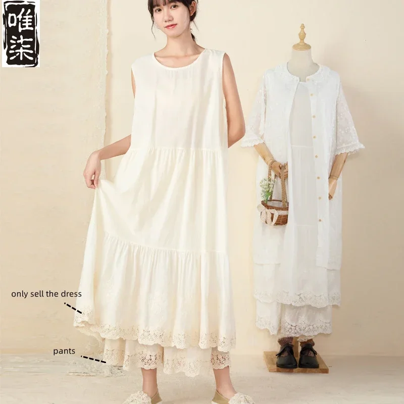 100% Cotton Bé Gái Hoa Ngọt Ngào Thêu Tay Rời Eo Đầm Midi Thiếu Niên Nhật Bản Vintage Mori Girl Victoria Đầm