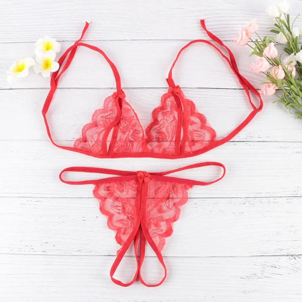 Sexy Hot Lingerie Set Crotchless Panty Lace Sleepwear Open Bust Bra Underwear Bra G-String Bikini Set for Women/Lady