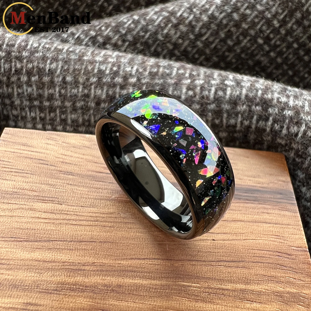 MenBand 6/8mm Tungsten Ring for Men Women Colorful Fragments Inlay Domed Style Polished Shiny Comfort Fit Comfort Fit