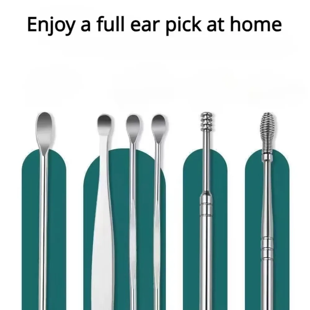 7pcs/set Portable Stainless Steel Ear Cleaning Spoon Set Spiral Convenient Wax Pickers Ear Care Wax Remover Curette Home