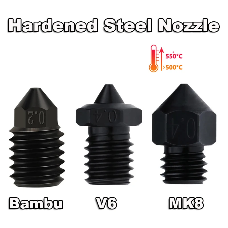 

Высокое качество, 2 шт., насадка из закаленной стали V6 для Bambu Lab X1 X1C P1P Ender 3 CR10 Kobra Hotend, детали для 3D-принтера E3D V6 MK8 Сопла