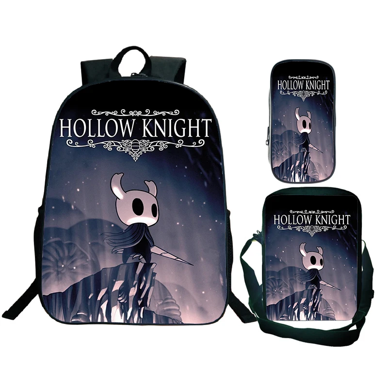 Children\'s 3pcs Set Backpack Hollow Knight Print School Bag Waterproof Kids Cartoon Bookbag Primary Students Backpack Nylon Bags