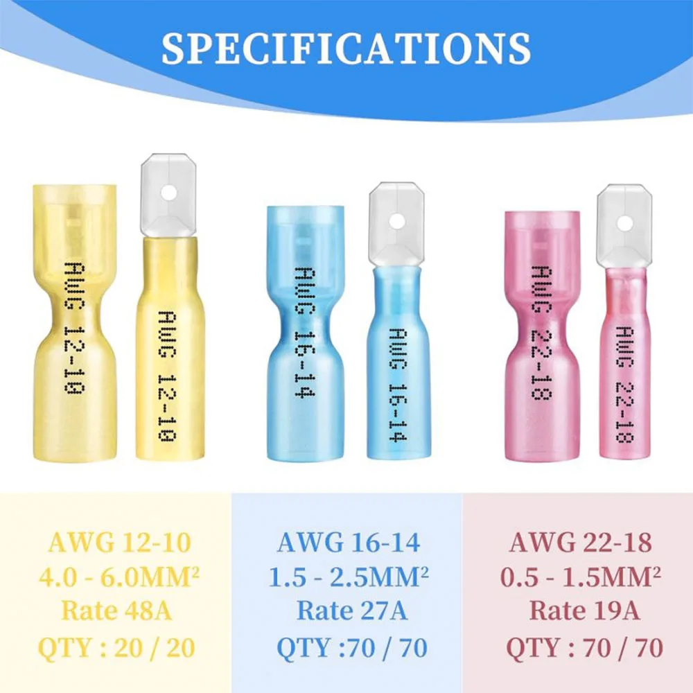 320 PCS Heat Shrink Spade Connectors Female and Male Terminals Insulated Quick Disconnect Wire Connectors Connectors Kit