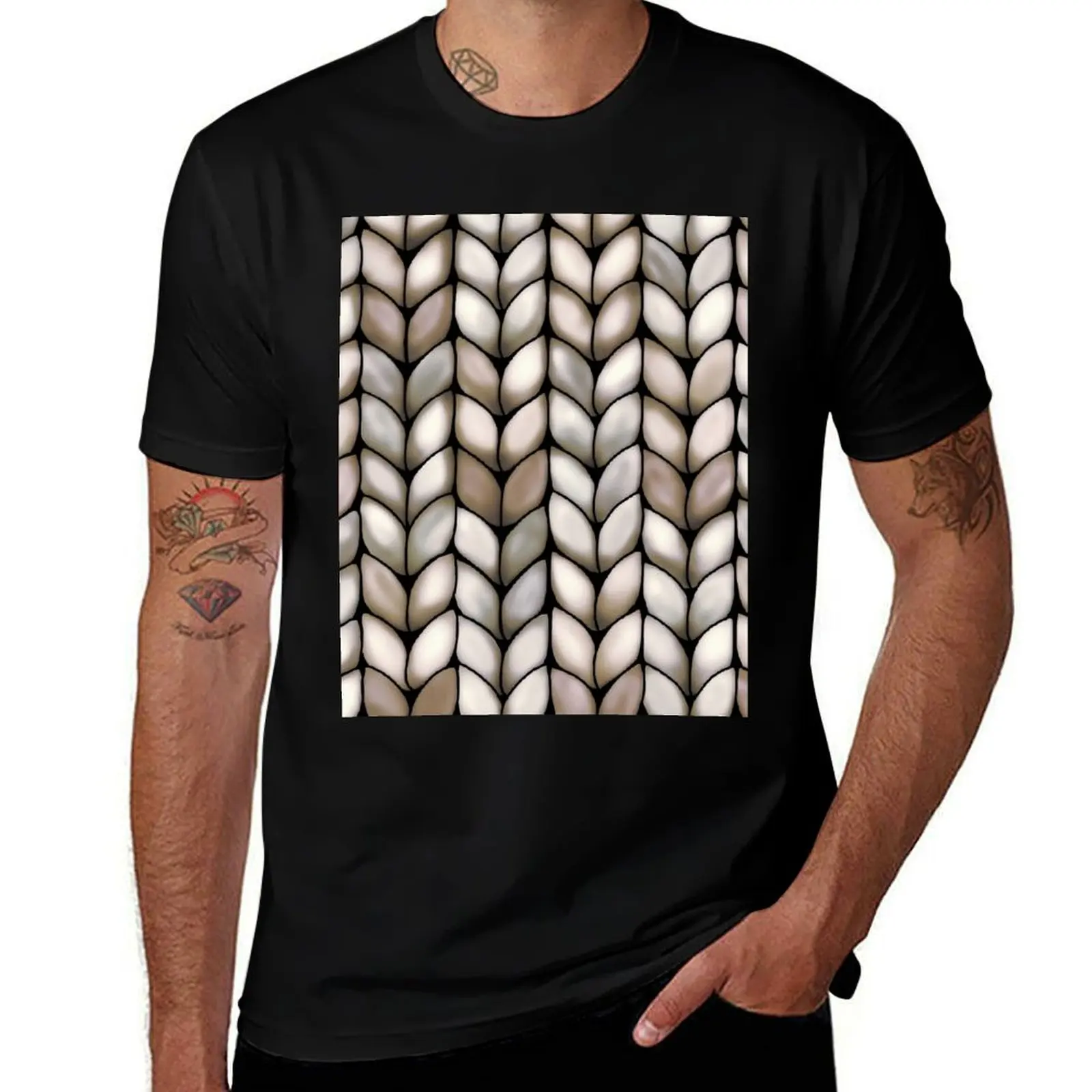 Chunky Latte Faux Knit T-Shirt Minimalist Plain Crew Neck T-Shirt