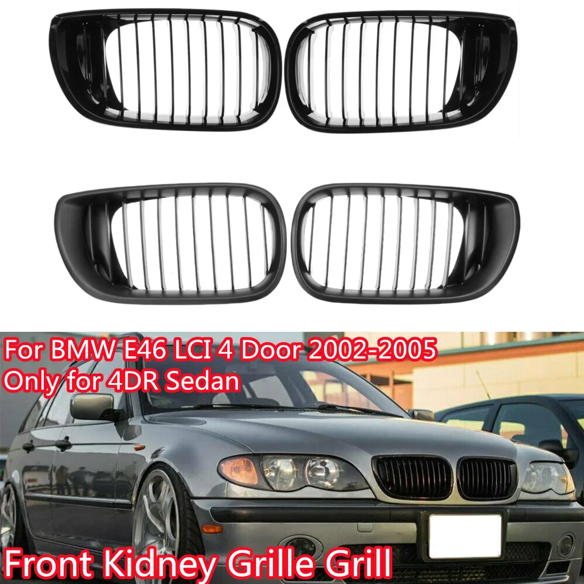 Błyszcząca / matowa przednia kratka samochodowa z pojedynczą listwą do BMW serii 3 E46 4-drzwiowa 2002-2005 Przedni zderzak Racing Grille