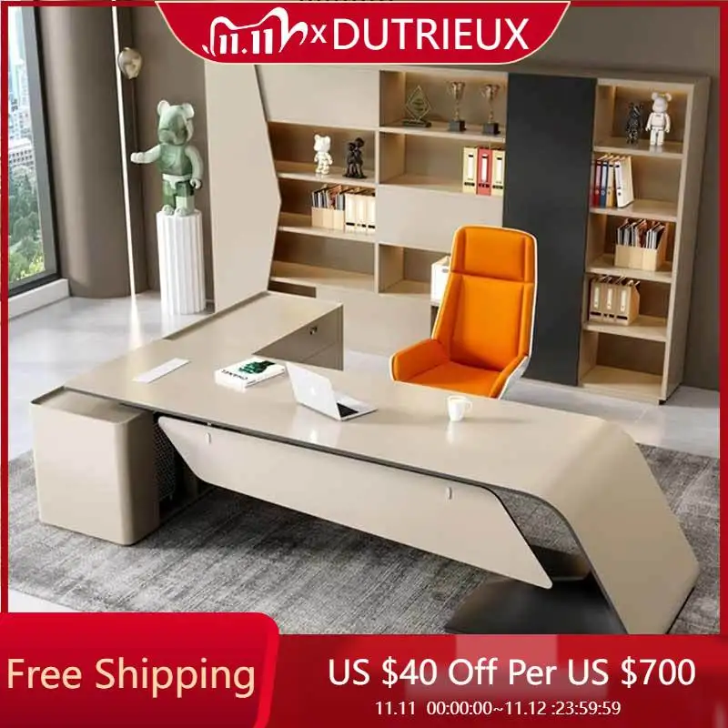 

High Quality Boss Office Desk Modern Organizer Storage In Stock Computer Desks Minimalist European Escritorio Oficina Furniture