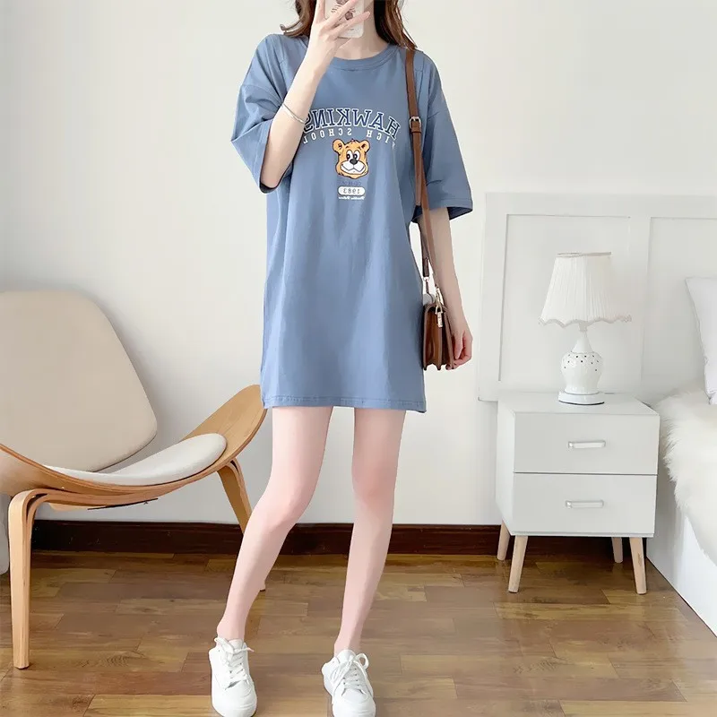 Fashion Short-sleeved T-shirt Summer Outdoor Women T-shirt Breastfeeding Clothing Cartoon Printed Ladies Loose Mid-length Tshirt