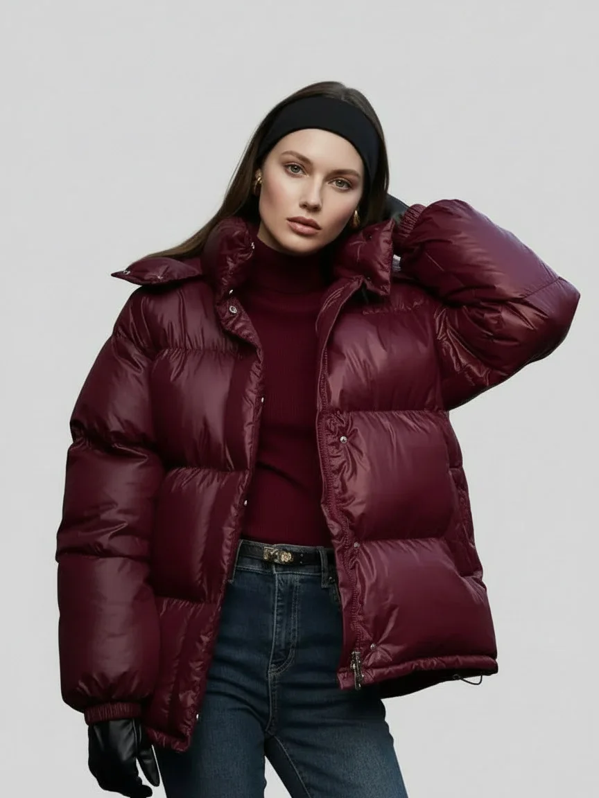 

Women's Winter New Red Hooded Padded Coat Warm Quilted Puffer Jacket Bread Coat Casual Outerwear