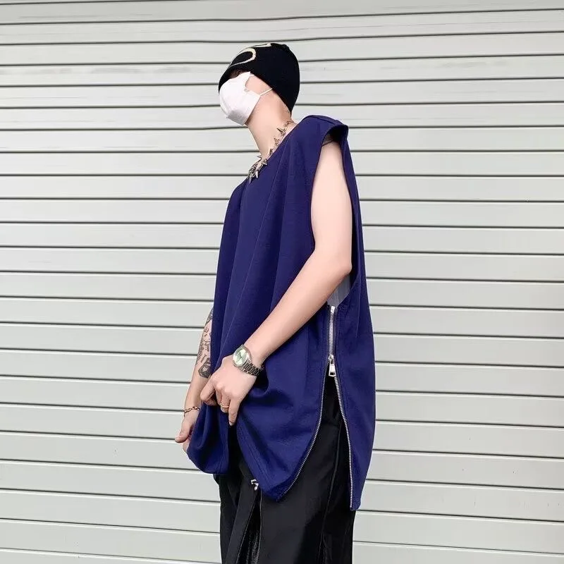 

Deconstructed Zipper Tank Top Men Instagram American High Street Top Summer Loose Chic Ins Brand Pi Shuai Sleeveless T-shirt