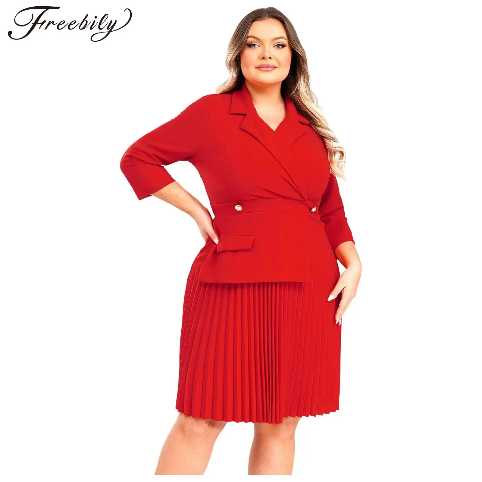 

Women’s Casual Semi Formal Office Lady 3/4 Sleeve A Line Dress Wedding Guest Dresses Pageant Ceremony Party Costume Workwear