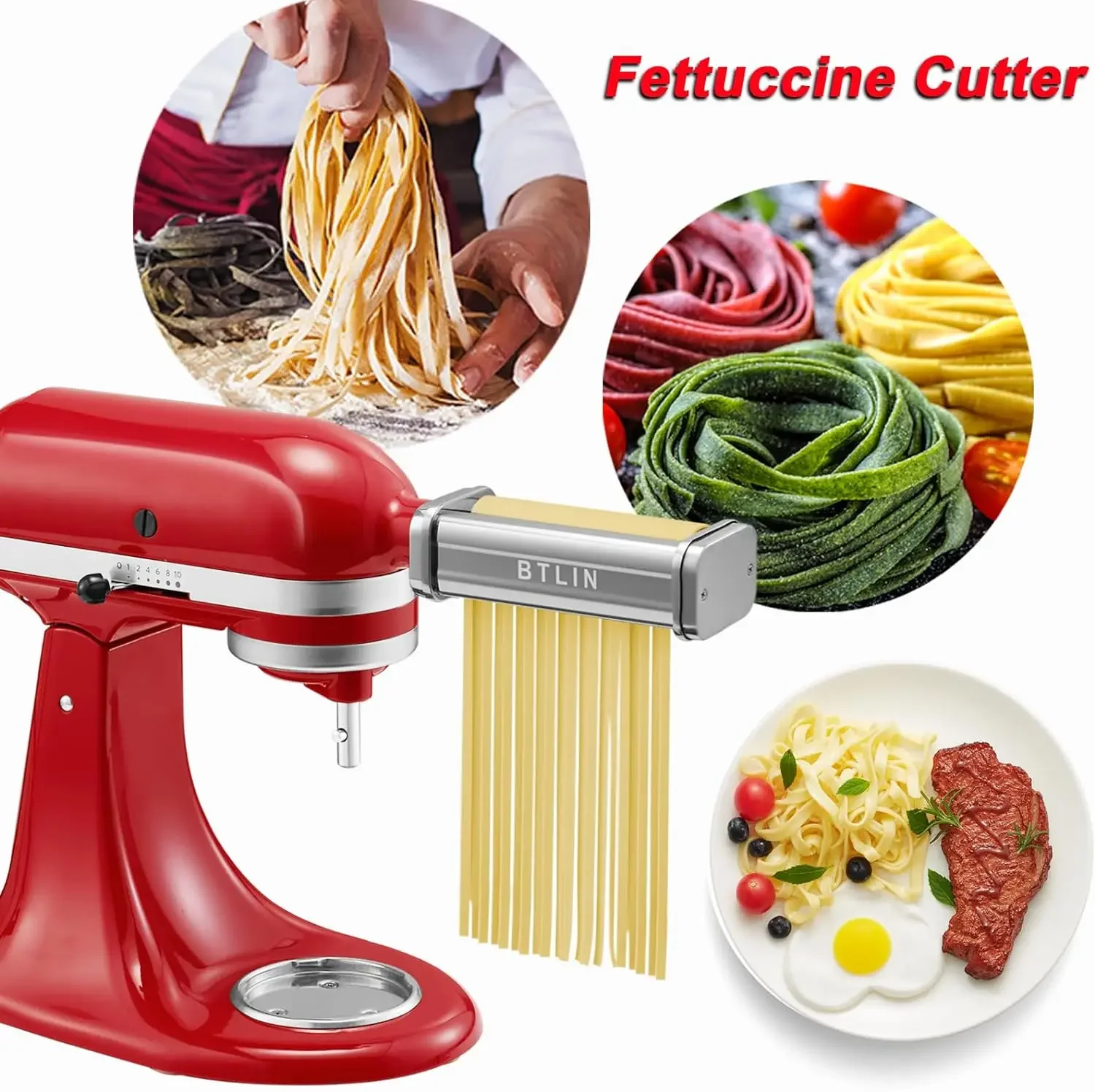 Imagem -05 - Btlin-pasta Maker Anexos para Toda a Cozinha Stand Mixer Inclui Rolo de Folha de Massa Cortador de Espaguete Fettuccine Cortador