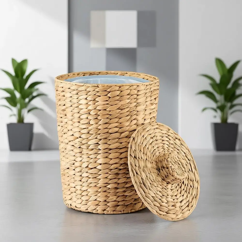 

4 Gallon Wicker Waste Basket - Eco-Friendly Bathroom Trash Can with Lid - Boho Style Wicker Garbage Bin for Home and Kitchen