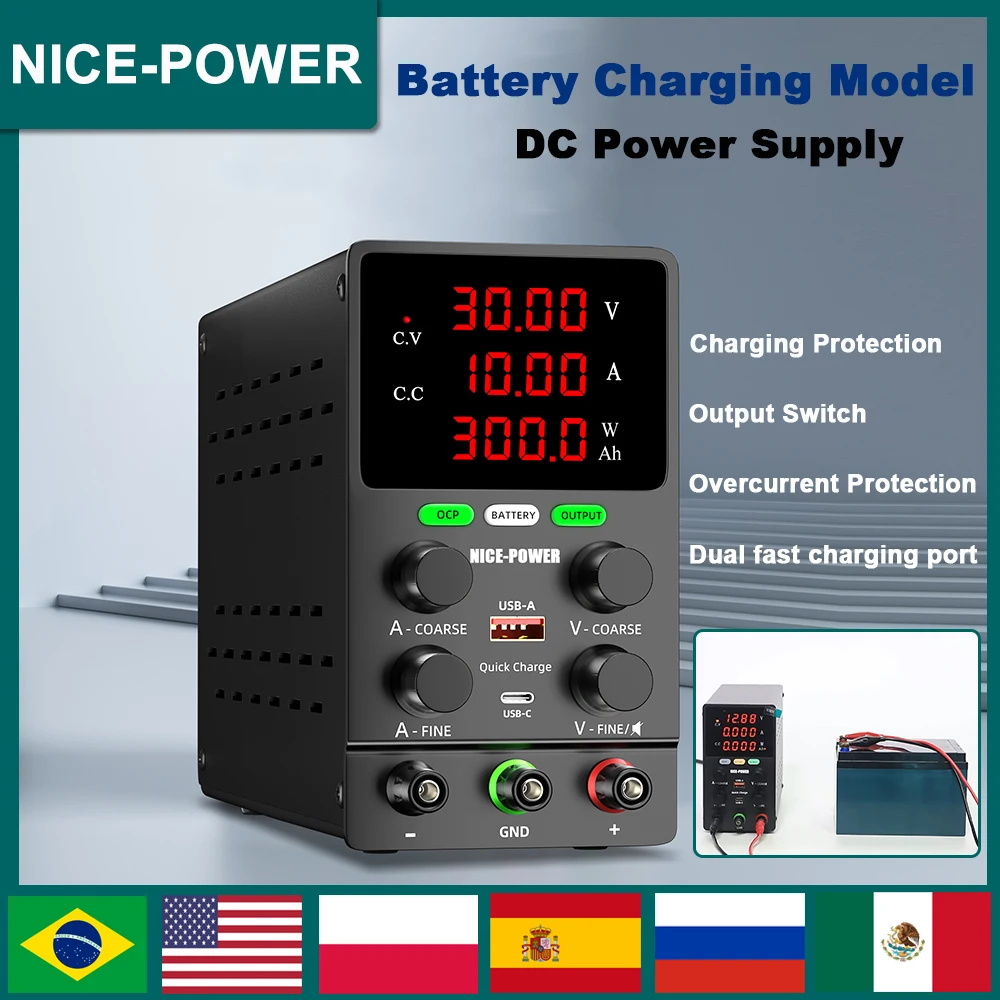 

12V 24V Adjustable Battery Charger LED Display Overcharging Short Circuit Protection for 4-100Ah Lead-acid Battery Power Supply