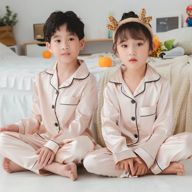 Children\'s New Pajamas Two-Piece Set Of Homewear Boys And Girls Pajamas Spring And Autumn Loose Thin Section Of Ice Silk Homewea