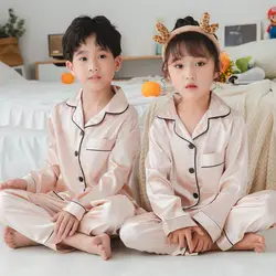 Children's New Pajamas Two-Piece Set Of Homewear Boys And Girls Pajamas Spring And Autumn Loose Thin Section Of Ice Silk Homewea