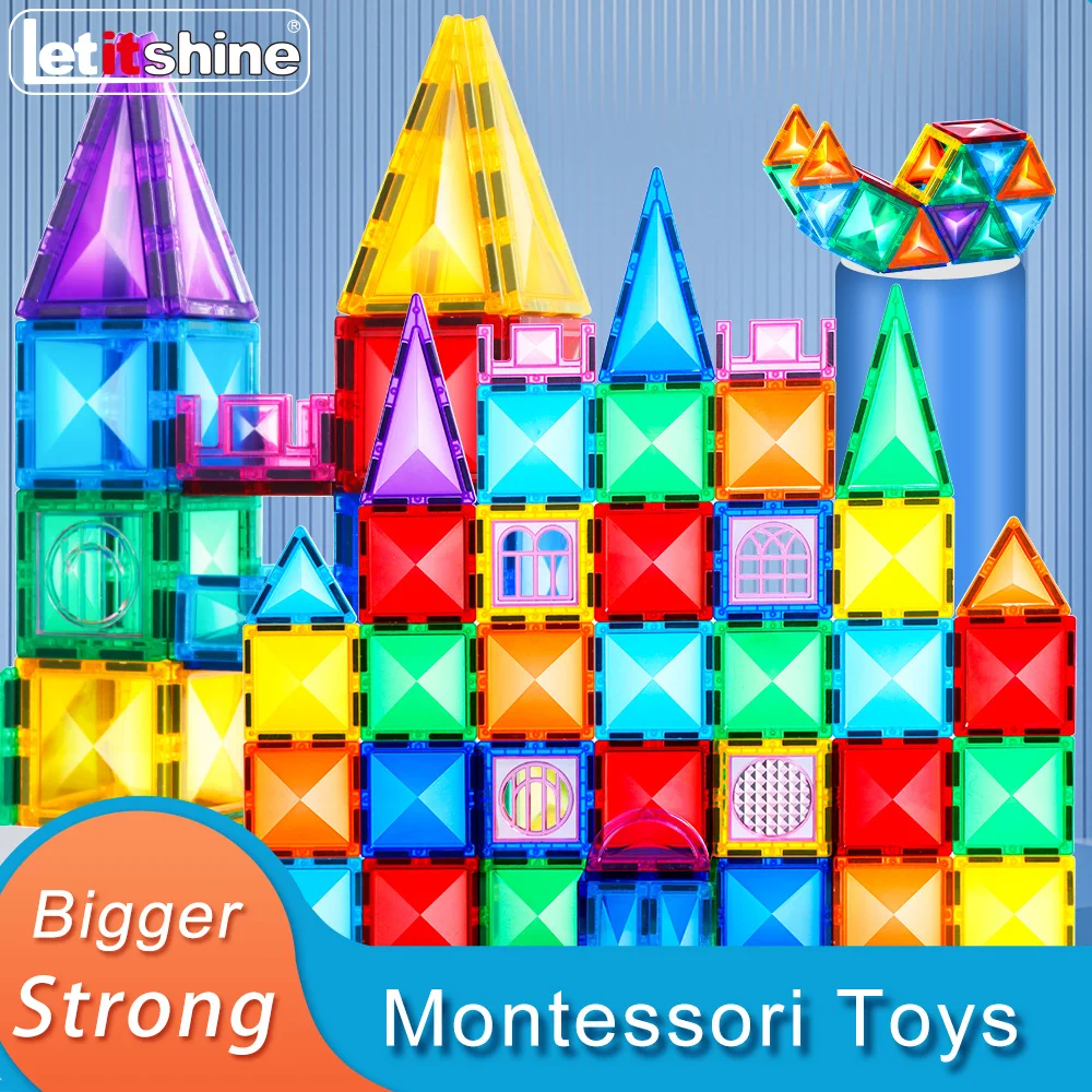 

Montessori Magnetic Blocks Building Tiles Educational Toys Science Construction Magnet Stacking Bricks Kids Girls Baby Children