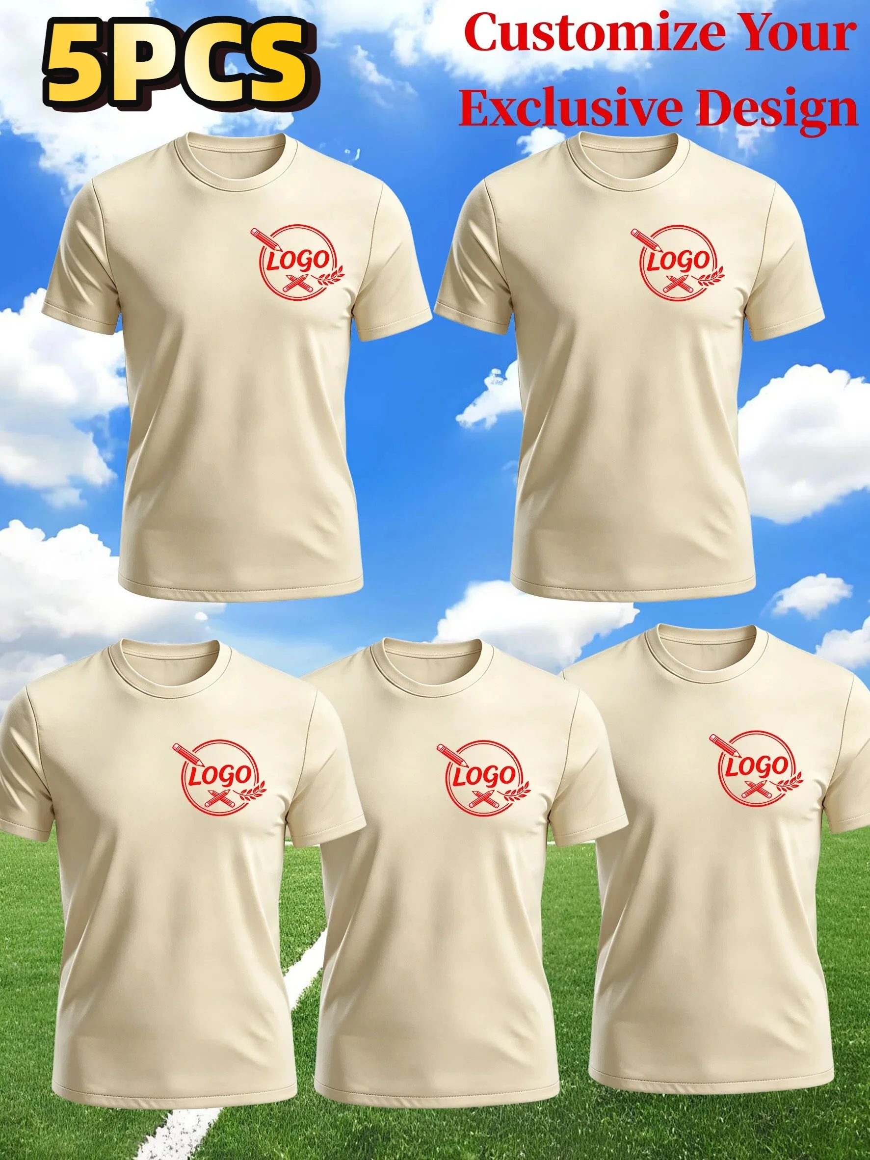 Your exclusive custom-made 5-piece men's quick-drying sports short-sleeved T-shirt. The chest area can be customized with logo p