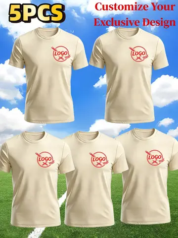 Your exclusive custom-made 5-piece men's quick-drying sports short-sleeved T-shirt. The chest area can be customized with logo p