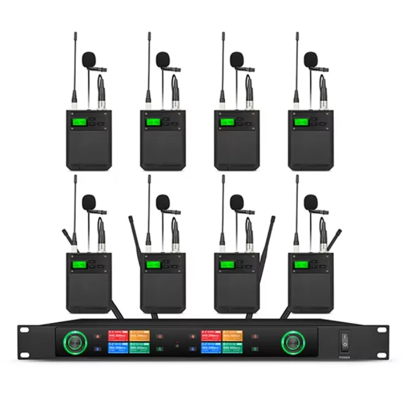 High-end 8-head microphone system for staging conference rooms to perform handheld collar clips