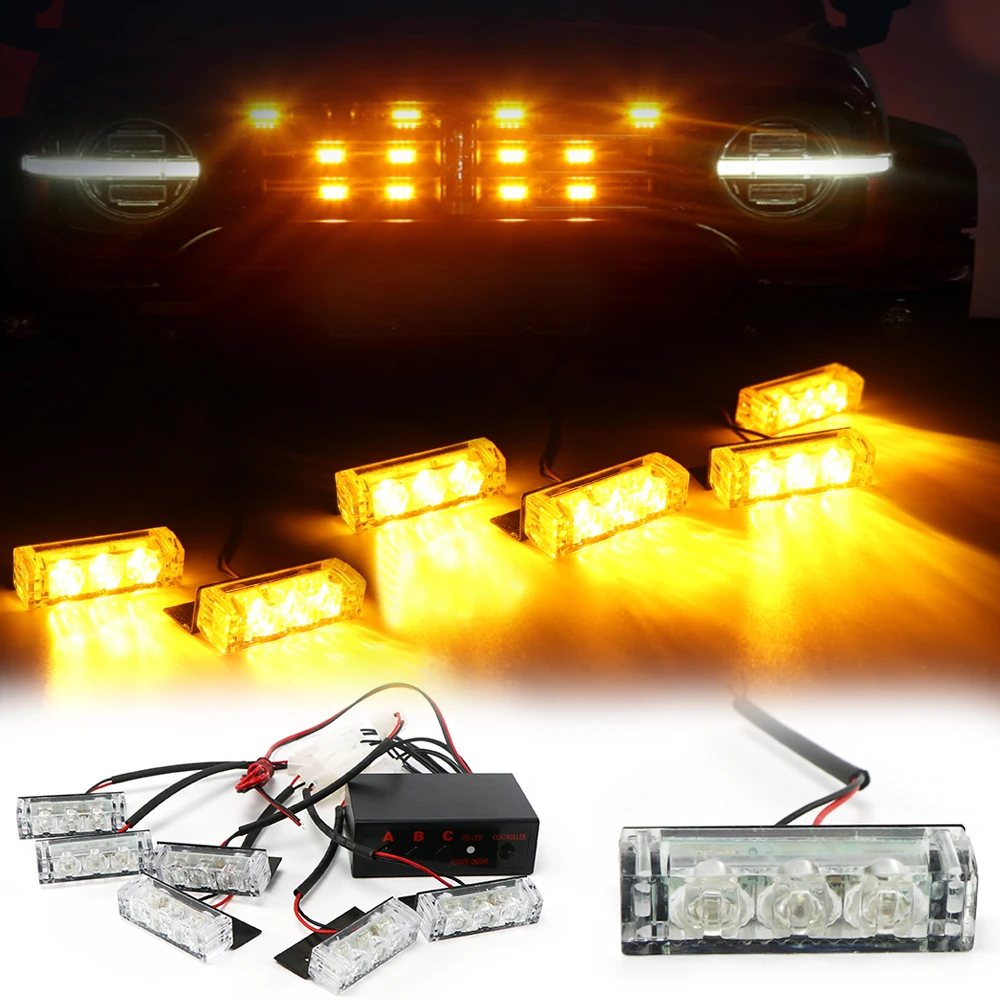 6x3 LED Red Blue Amber Car Grille Strobe light Police Fireman Car Front Bumper strobe Emergency light Flashing Warning lamp 12V