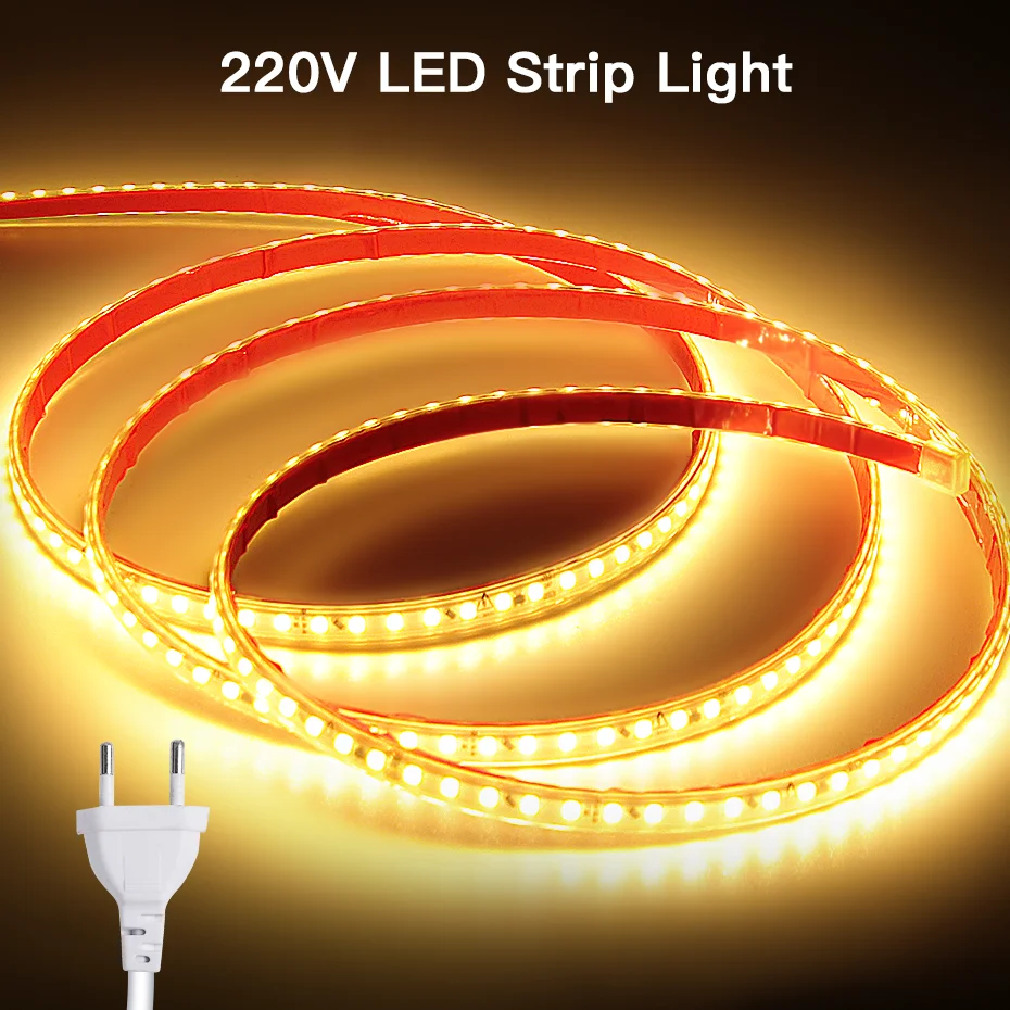 

AC 220V LED Strip Light 120LEDs/m Led Ribbon Outdoor Waterproof Adhesive Lamp Tape with EU Plug For Indoor Lighting Decoration