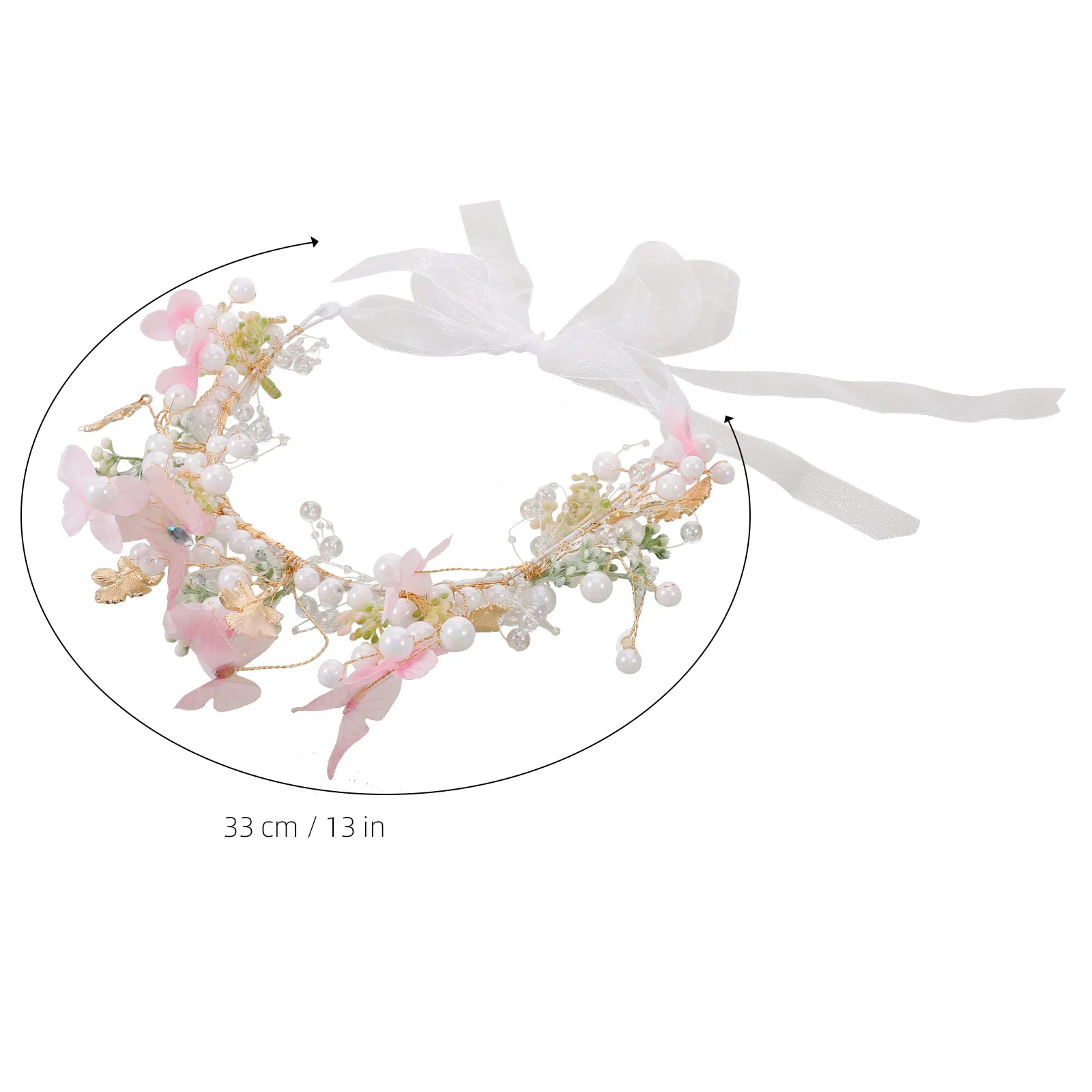 عصابة رأس أنيقة لحفلات الزفاف مقلدة على شكل فراشة لؤلؤية وزهور إكسسوار شعر مريح وقابل للتعديل مناسب للمناسبات الخاصة