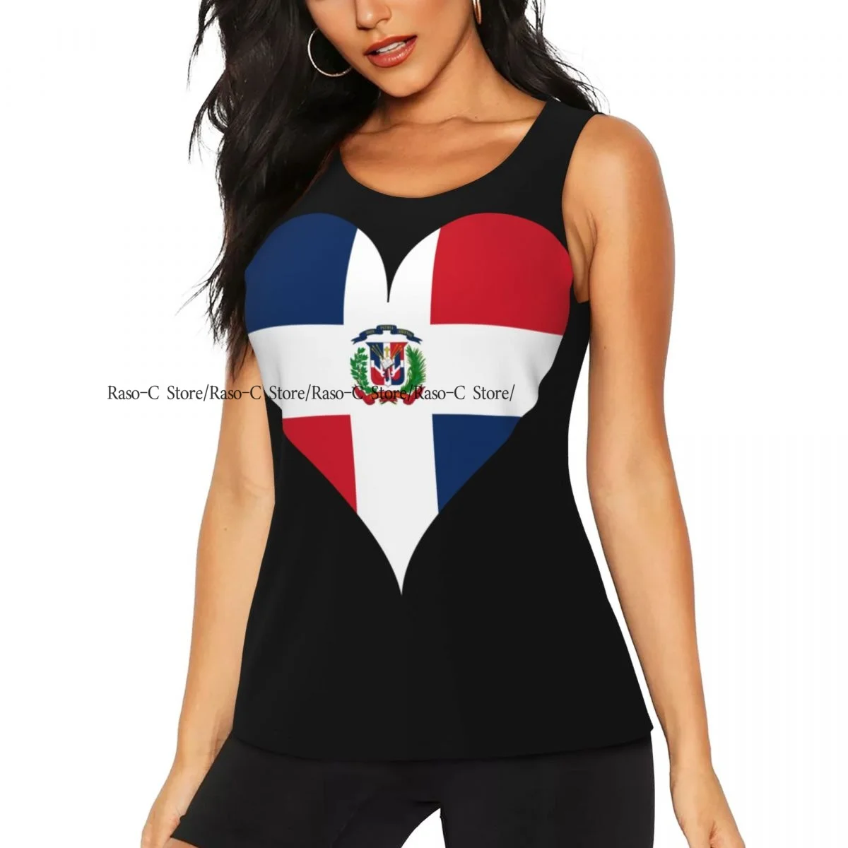 Women Sexy Vest Dominican Republic Flag Heart Sleeveless Round Neck Tank Tops Female Casual Basic Camisole