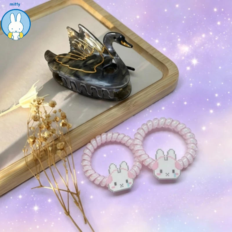 Kawaii Miffy Sweet Lovely Phone Line Hair Coil Acetic Acid Hairclip Temperament Swan Catch Clip Female Hair Shark Clip