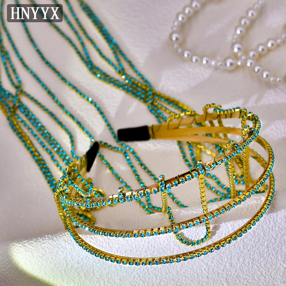 HNYYX Elegant Long Tassel Women Head Hoop Hair Accessories Handmade 3-layer Headband Wedding Party Tiara Headpieces YXA23