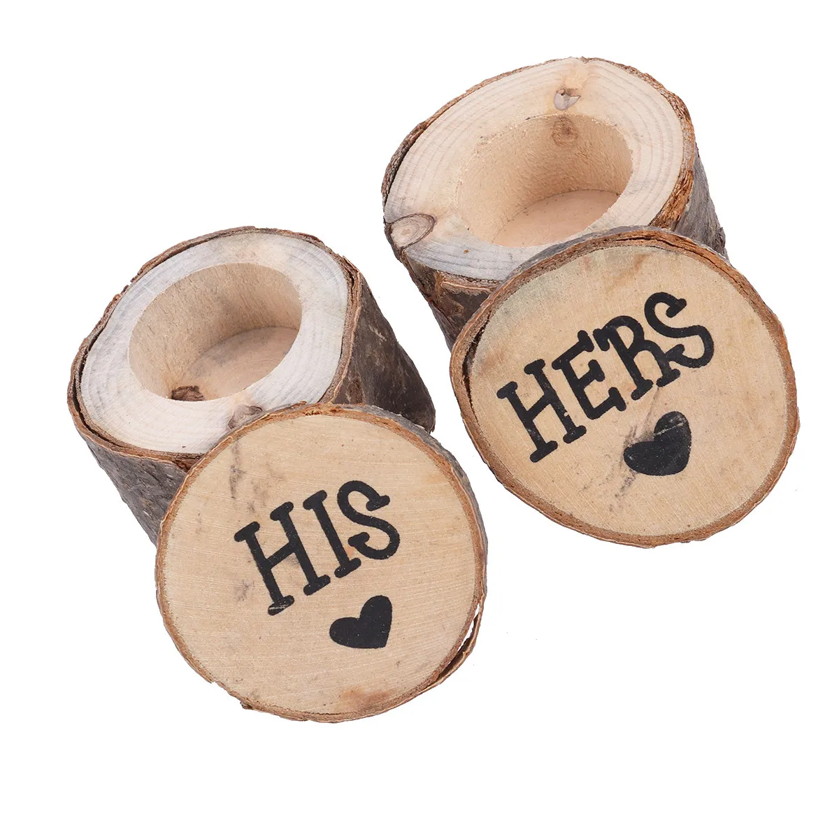 2Pcs Hers His Wooden Wedding Ring Box Rustic Shabby Chic Style Natural Wood Ring Bearer Box for Wedding Ceremony