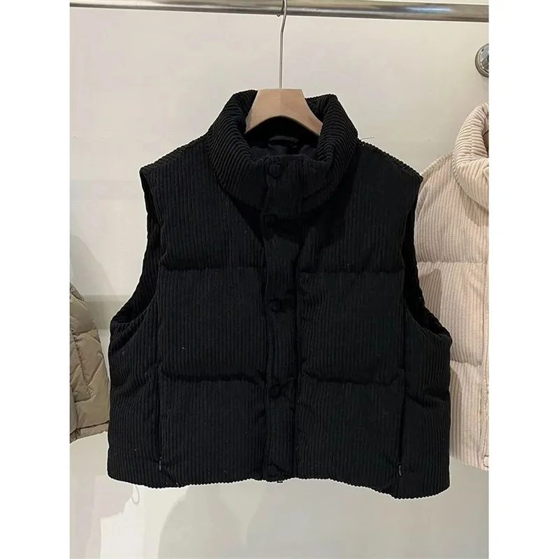 Gilet invernale da donna solido allentato colletto alla moda gilet lungo giacca imbottita in cotone gilet caldo antivento da donna