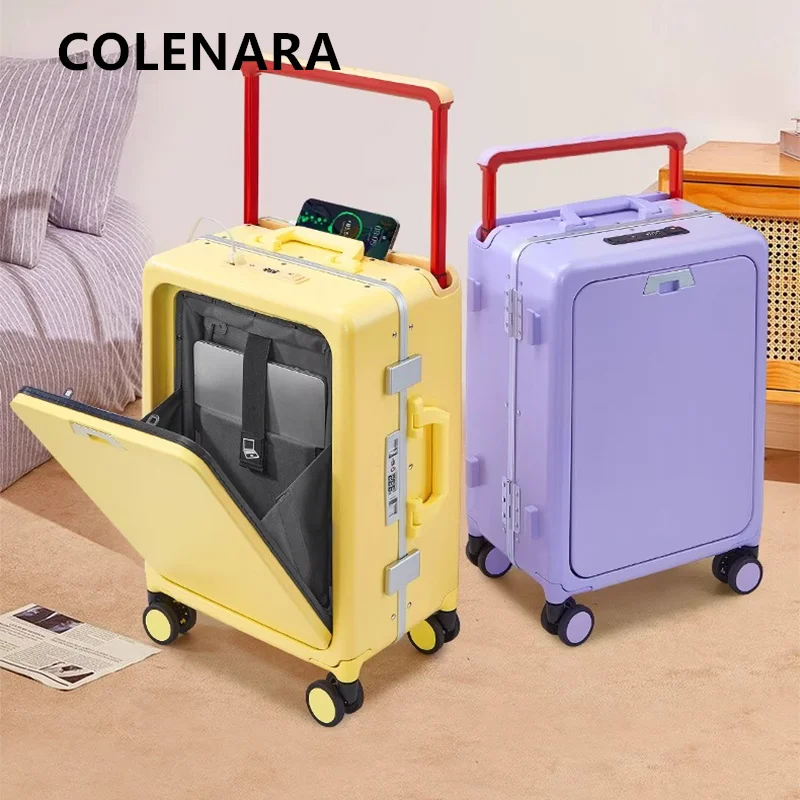 COLENARA Rolling Luggage Front Opening Laptop Boarding Case 24 Inch Aluminum Frame Trolley Case 20 