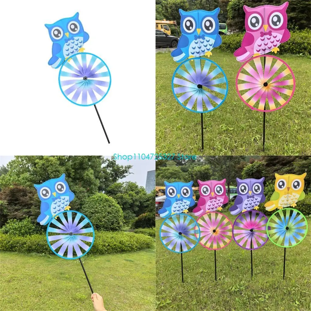 

D8KF Outdoor Rotating Owl Animal Wind Spinner Durable Yard Ornament For Family Garden