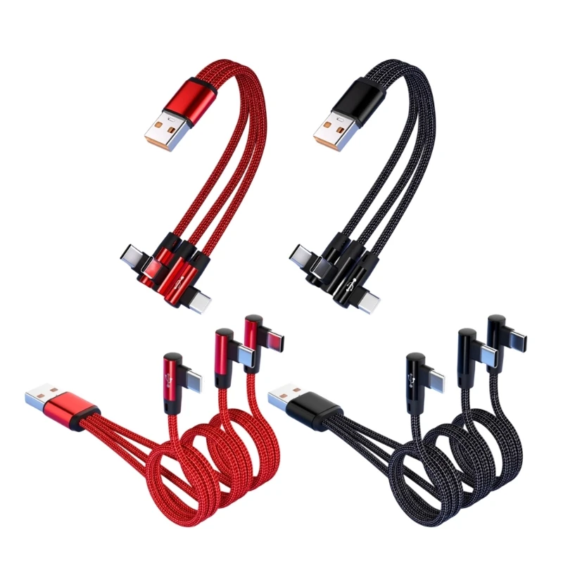  Fabric USB-A to Type C Cable, 3-in-1 Right-Angle 3-Way Charging Cord for Phones, Tablets, and Controllers Daily