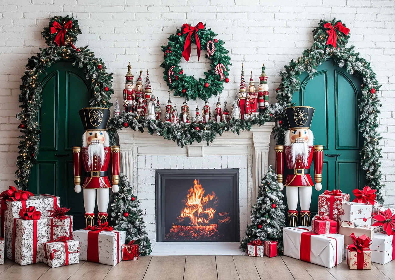 

Photography Background Christmas Indoor Fireplace Brick Wall Xmas Tree Kids Family Portrait Decor Backdrop Photo Studio