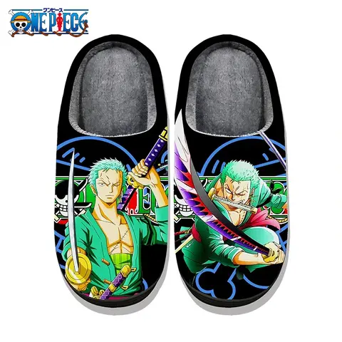 One Piece Character Plush Slippers Luffy Chopper Ace Zoro - Winter Warm Stuffed Indoor Shoes for Men Women Couple Holiday Gift