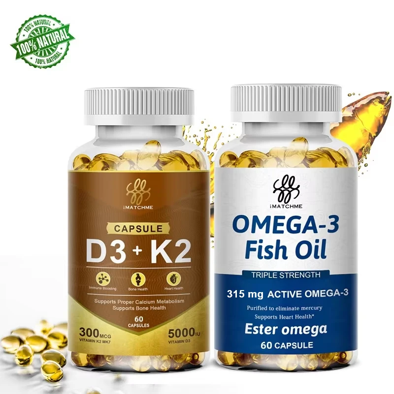 Advanced Absorption Omega 3 Fish Oil Capsules Rich DHA and EPA + D3& K2 , Boost Brain & Memory, Support Immune & Bone, Vegan