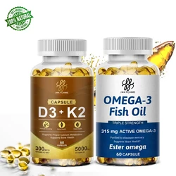 Advanced Absorption Omega 3 Fish Oil Capsules Rich DHA and EPA + D3& K2, Boost Brain & Memory, Support Immune & Bone, Vegan