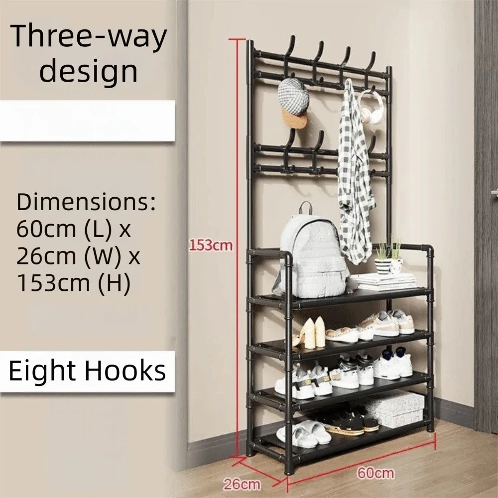 

Multi-Layer Coat Rack Freestanding Metal Construction Shoe Rack Organizer 3-in-1 Space Saving Coats Hat Shelf Home Organization
