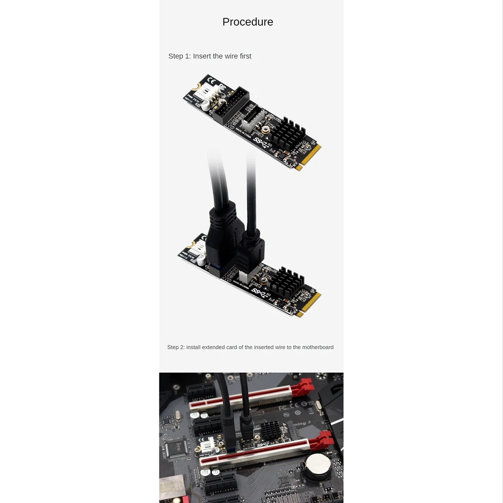 Tarjeta de expansión frontal PH69 M.2 M Key PCIe a USB 3,1, adaptador de 5Gb tipo C + 19/20 pines, Cable de puerto de 4 pines