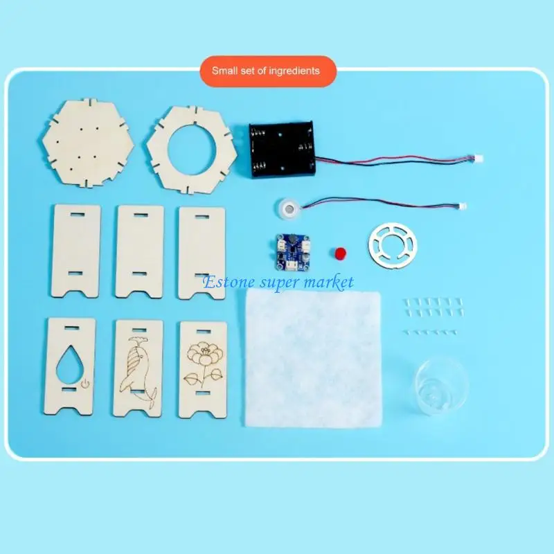 090B Maker Project Humidifier Set with Wooden Assembly Panels, Mini Circuit Parts, Six-Sided Structure and Science Craft Build