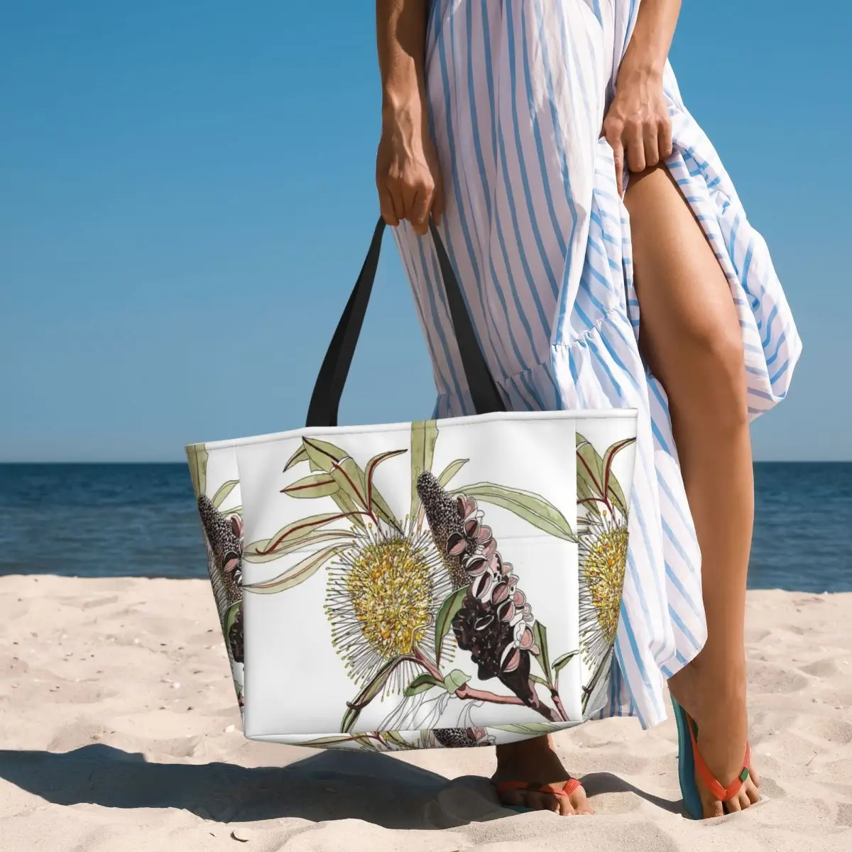 

Banksia Flower Pod Australian Flora Yellow Beach Tote Bag Sport Gym Yoga Duffle Large Tote Bag Women Travel Bag Fitness bag