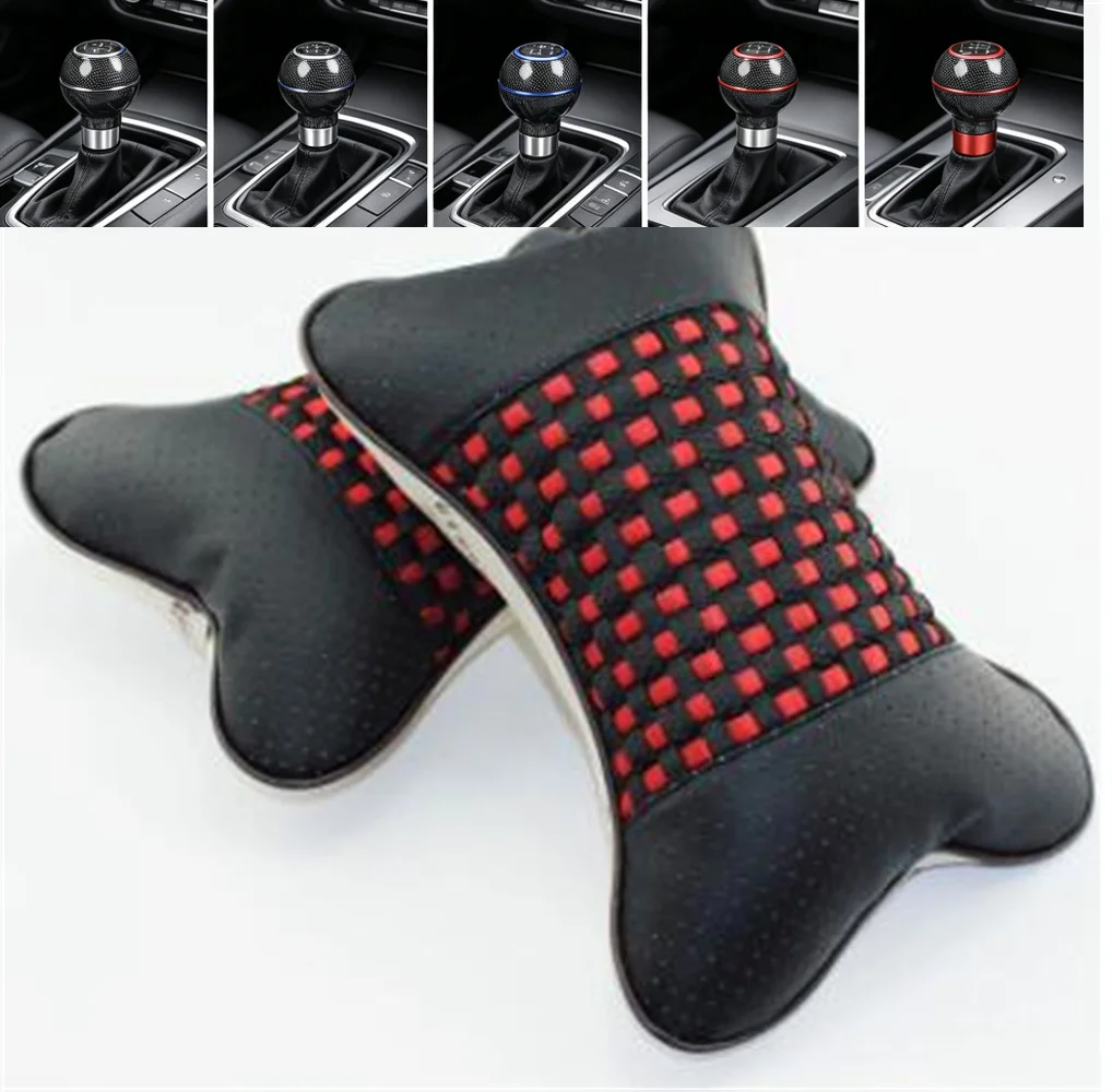 2 Pieces Car With Headrest Seat Neck Pillow Four Seasons Bones Pillow Black Brown