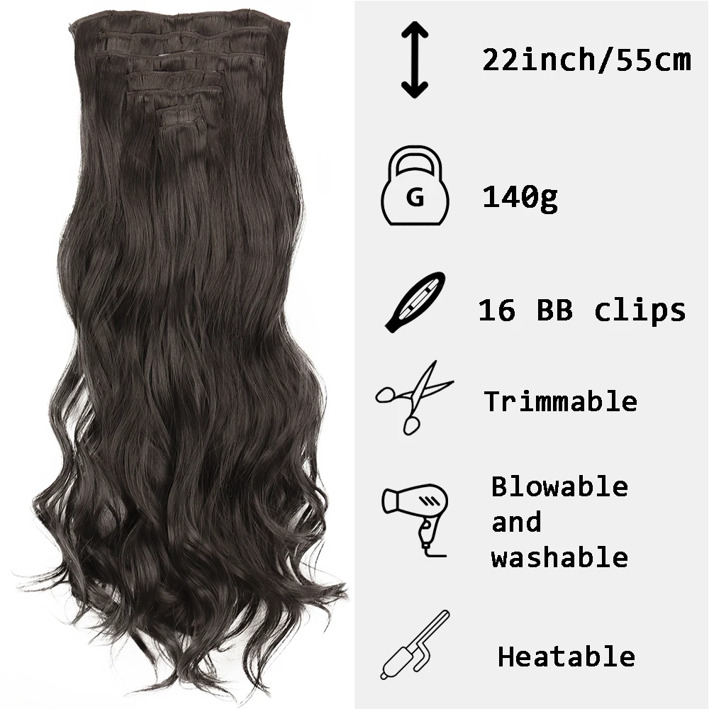 Synthetic Long Curly Wavy Hair Extensions 16 Clips In Hairpieces Heat Resistant Synthetic Fiber Hair Extensions For Women